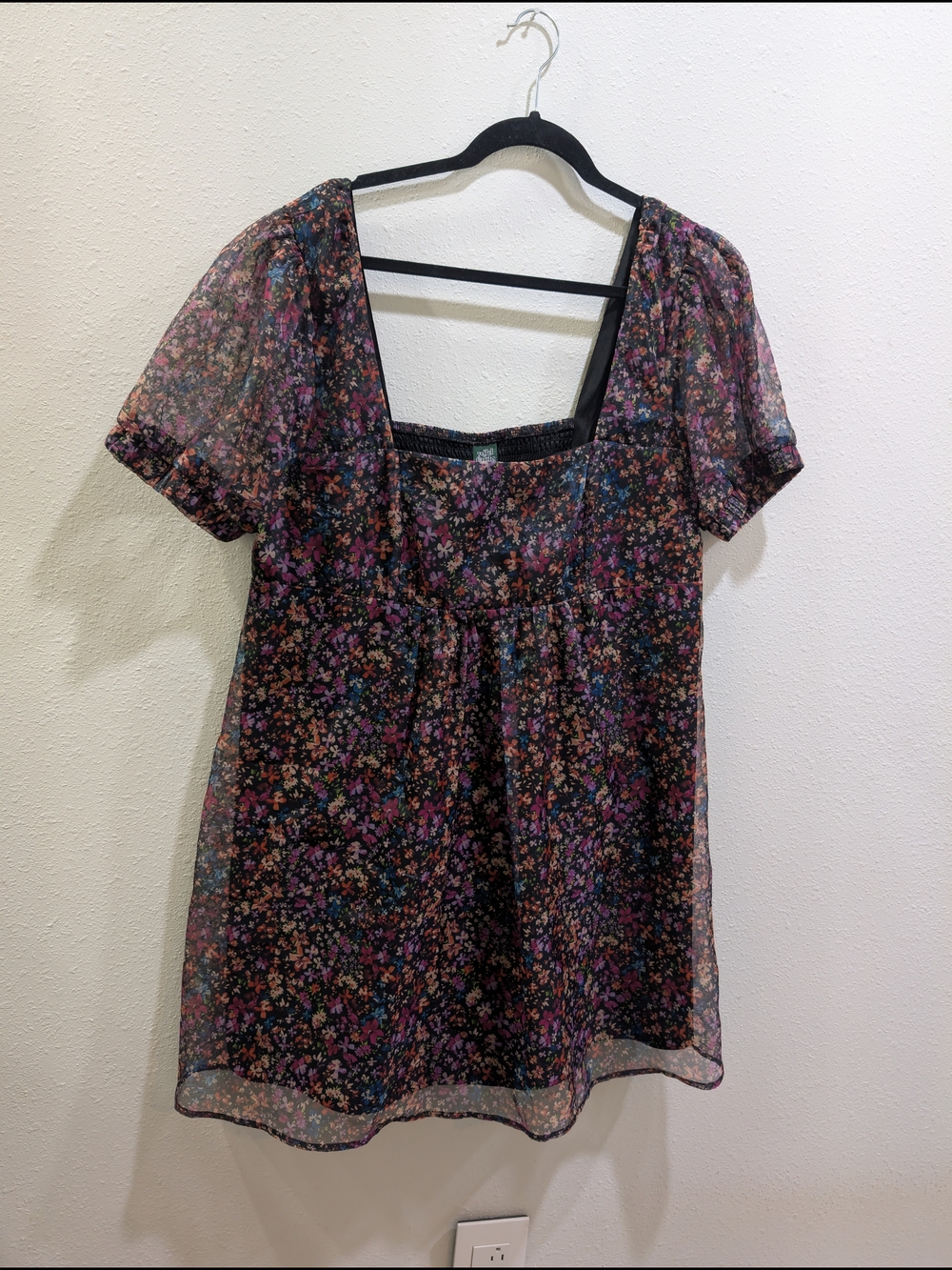 wild fable Black Floral Square-Neck Babydoll Dress